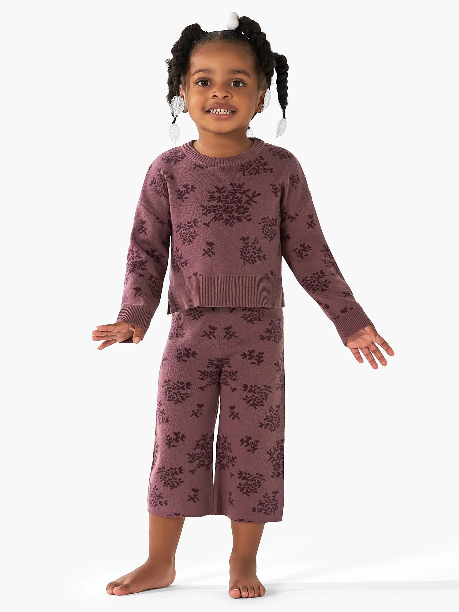 Modern Moments by Gerber Toddler Girl Jacquard Sweater & Wide-Leg Pant, 2-Piece Set, 12M-5T | Walmart (US)