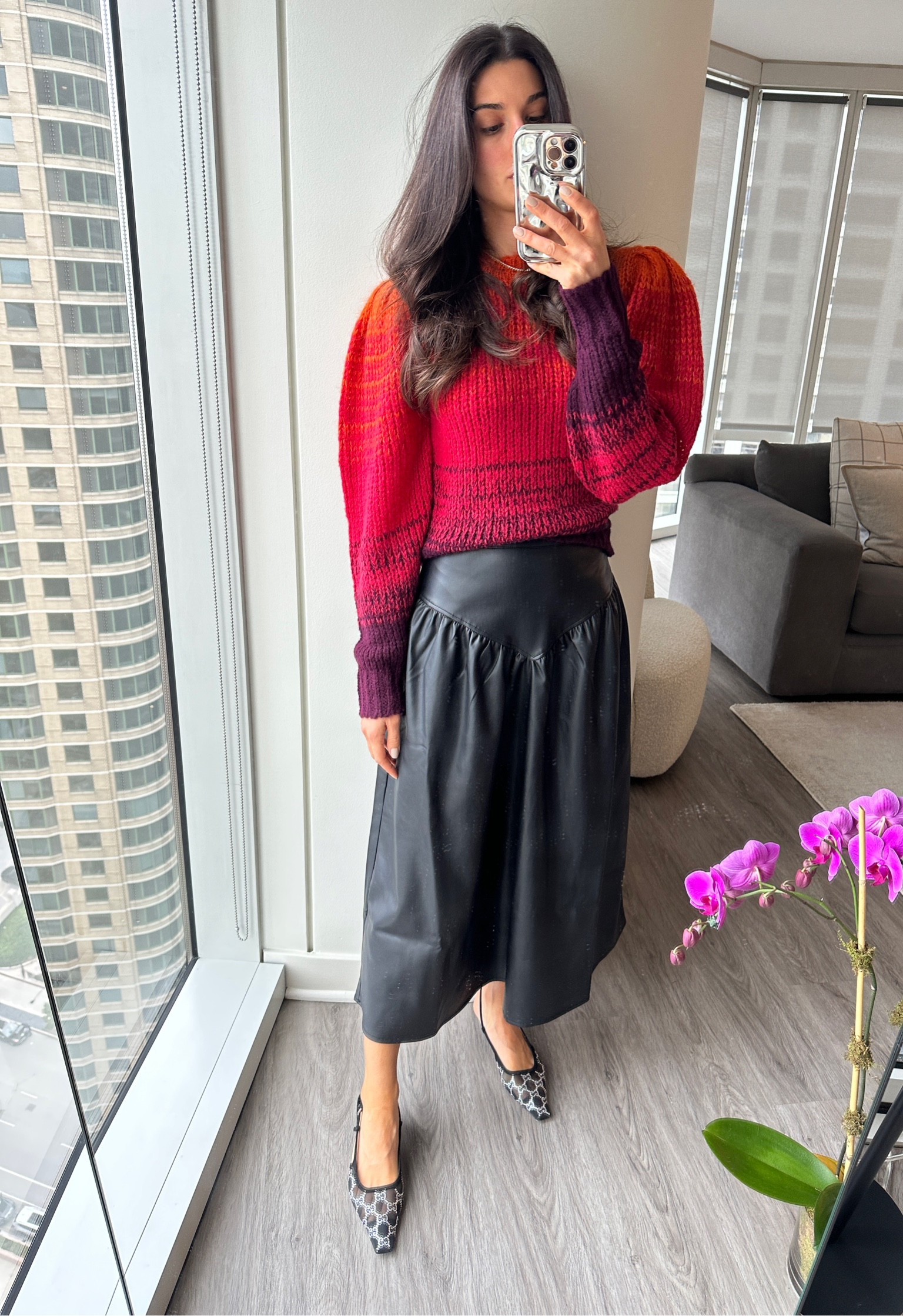 Leather skirt
Red sweater
Sling back heels 
Fall outfits 
Fall outfit idea

#LTKstyletip #LTKshoecrush #LTKSeasonal