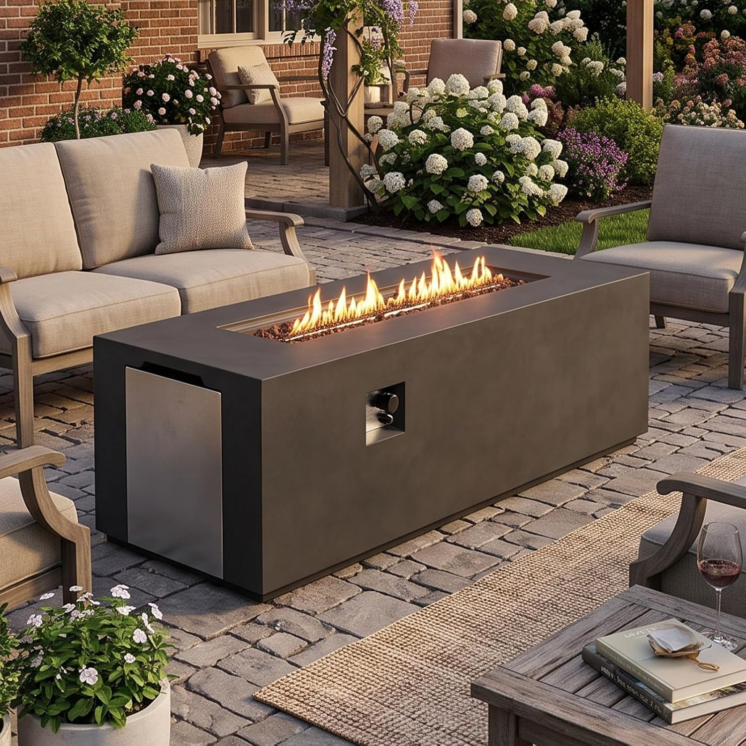 70 Inch Outdoor Propane Fire Pit Table for Outside Patio, Concrete Fire Pit Table, Rectangle Gas Fire Pit for Garden, Pool, Backyard, 60,000 BTU, Free Lava Rocks, Dark Gray | Amazon (US)