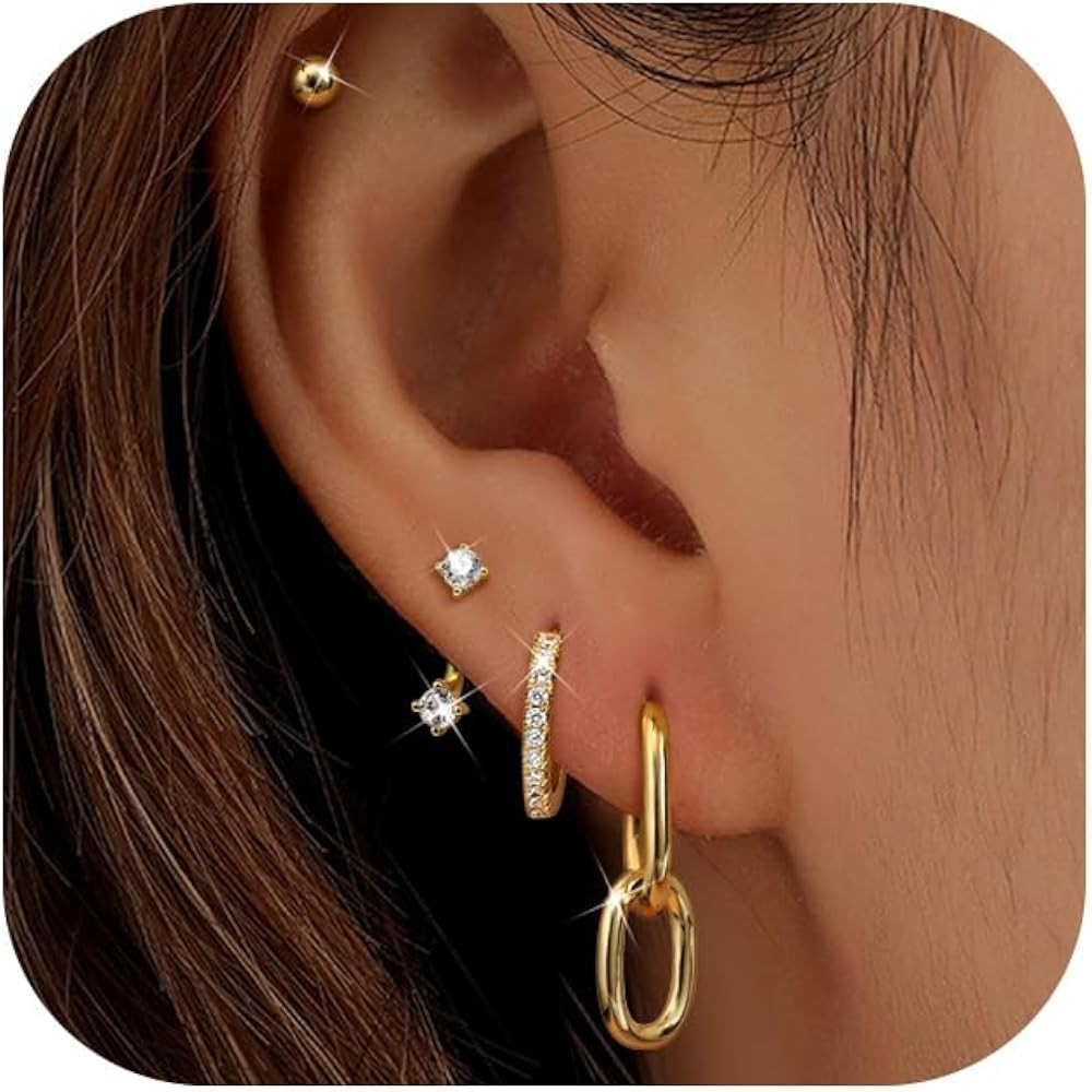 BESTEEL 4 Pairs Gold Hoop Earrings Set for Women Trendy -Hypoallergenic 14K Gold Filled Flat Back... | Amazon (US)