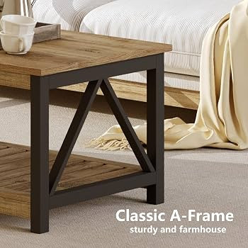 ChooChoo Farmhouse Coffee Table with 2-Tier Storage, 40-Inch Rectangular Wooden Center Table for ... | Amazon (US)