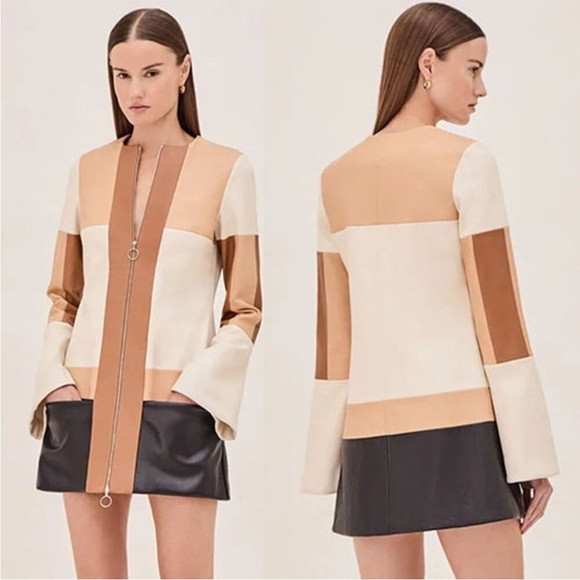 NWT Alexis Long Sleeve Vegan Leather Cameron Mini Dress Color Block Size: small | Poshmark