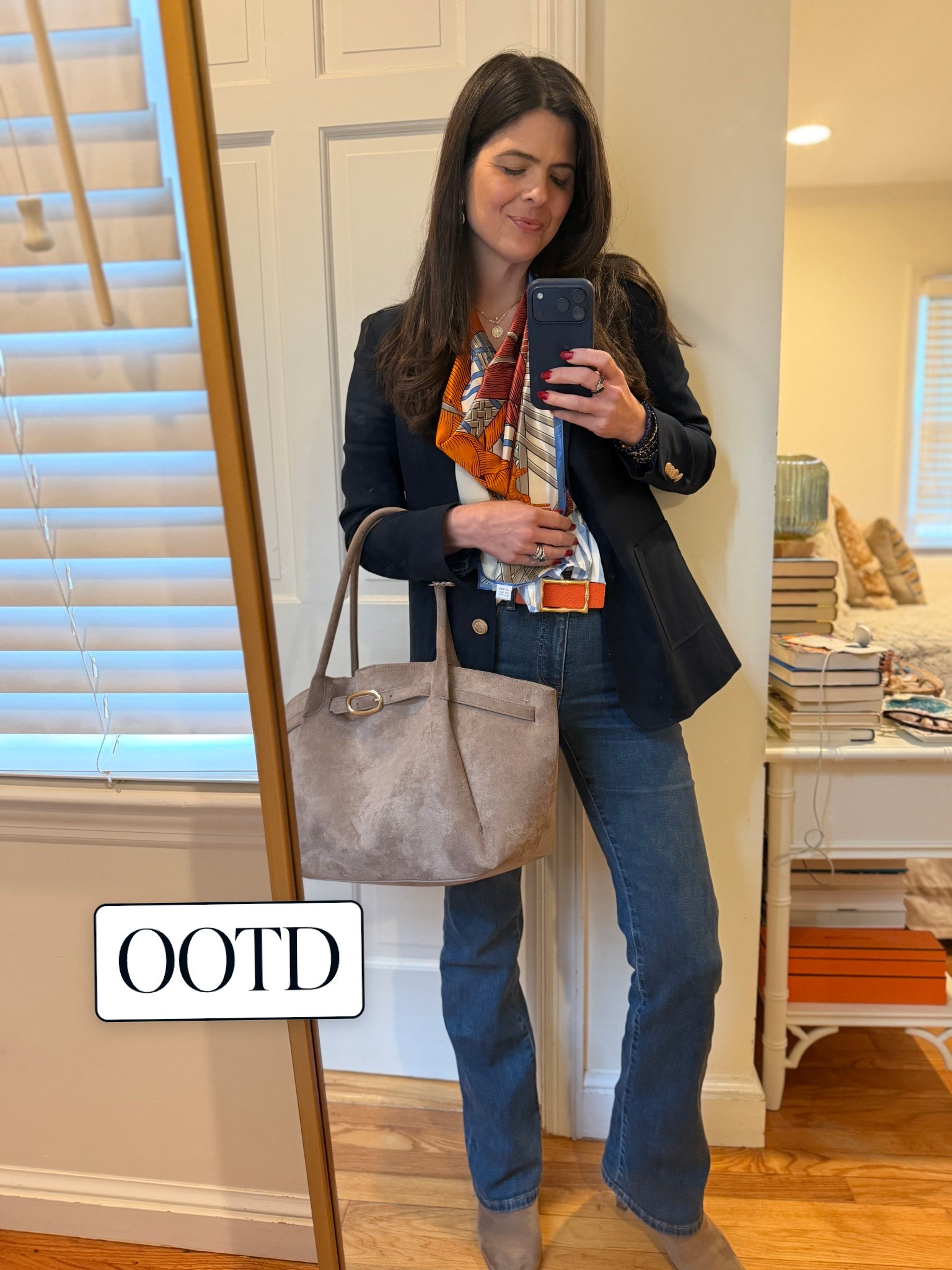 Today’s #ootd - lots of old pieces here! Linking my exact bag, scarf, and blouse…sharing a similar blazer, belt, and boots. 🧡

#LTKgrwm #LTKdayinmylife #LTKootd
