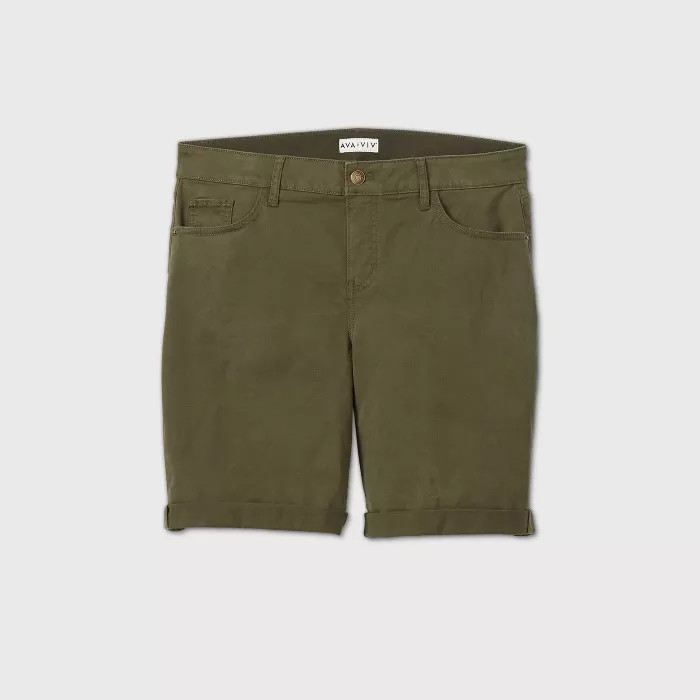Women's Plus Size Mid-Rise Bermuda Jean Shorts - Ava & Viv™ Olive | Target