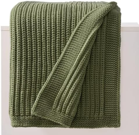 Chunky Knit Olive Green Throw Blanket 50"x60",Soft Cozy Thick Knitted Blanket for Couch Sofa Bed,... | Amazon (US)