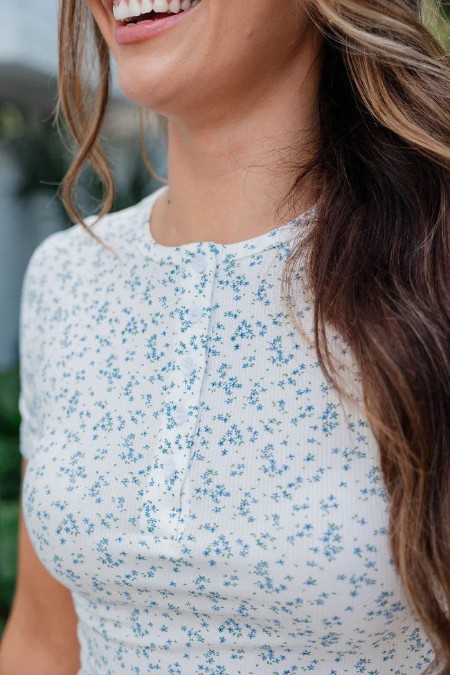 All The Better Floral Ribbed Knit Henley Short Sleeve Tee SALE | Pink Lily