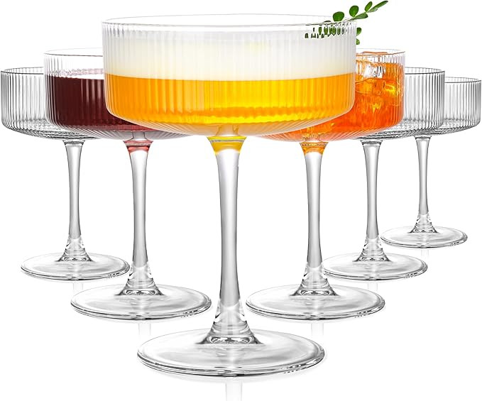 Amyoole Vintage Ribbed Coupe Glasses Set of 6-11oz Clear 100% Crystal Martini Glasses Elegant Coc... | Amazon (US)