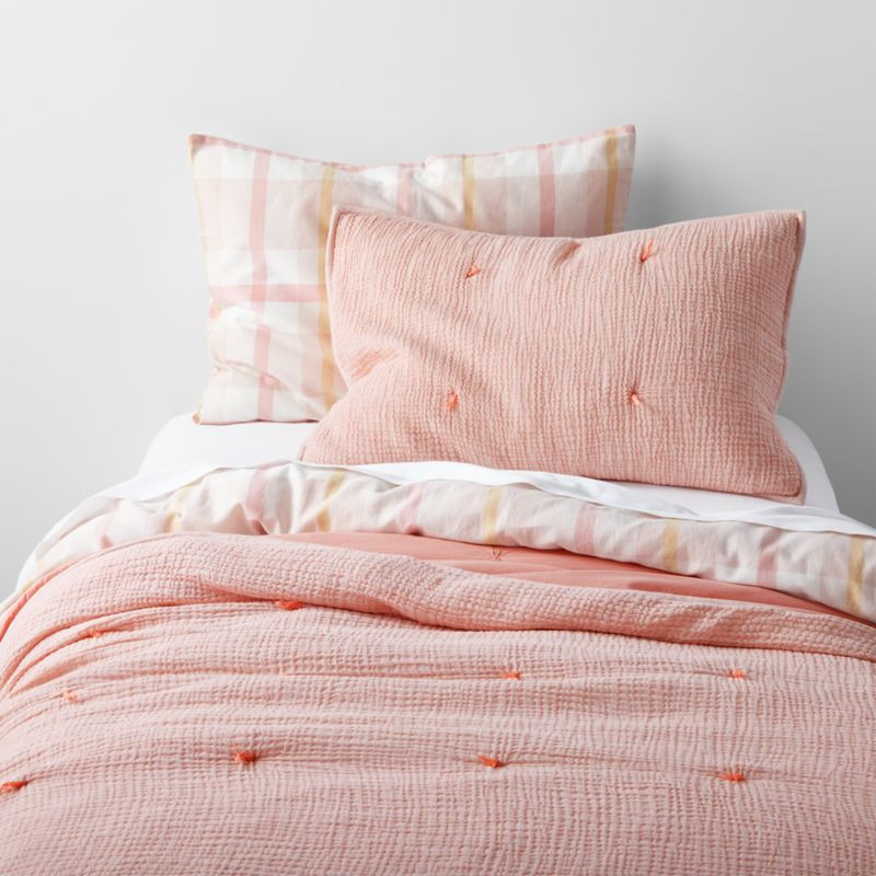 Aire Crinkle Pink Kids Full/Queen Hand-Quilted Comforter + Reviews | Crate & Kids | Crate & Barrel