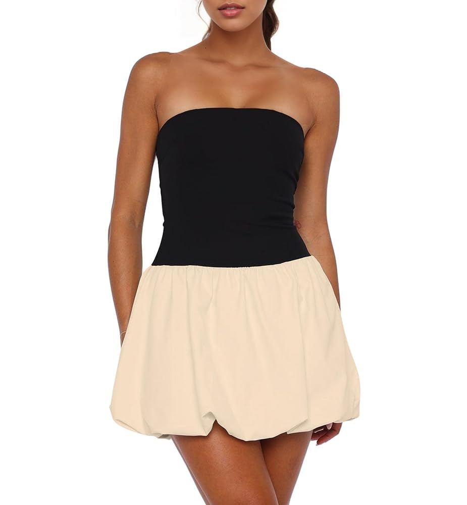 Women’s Sexy Strapless Mini Dress Club Tube Corset Party Dress Y2k Bubble Skirt Summer Casual B... | Amazon (US)