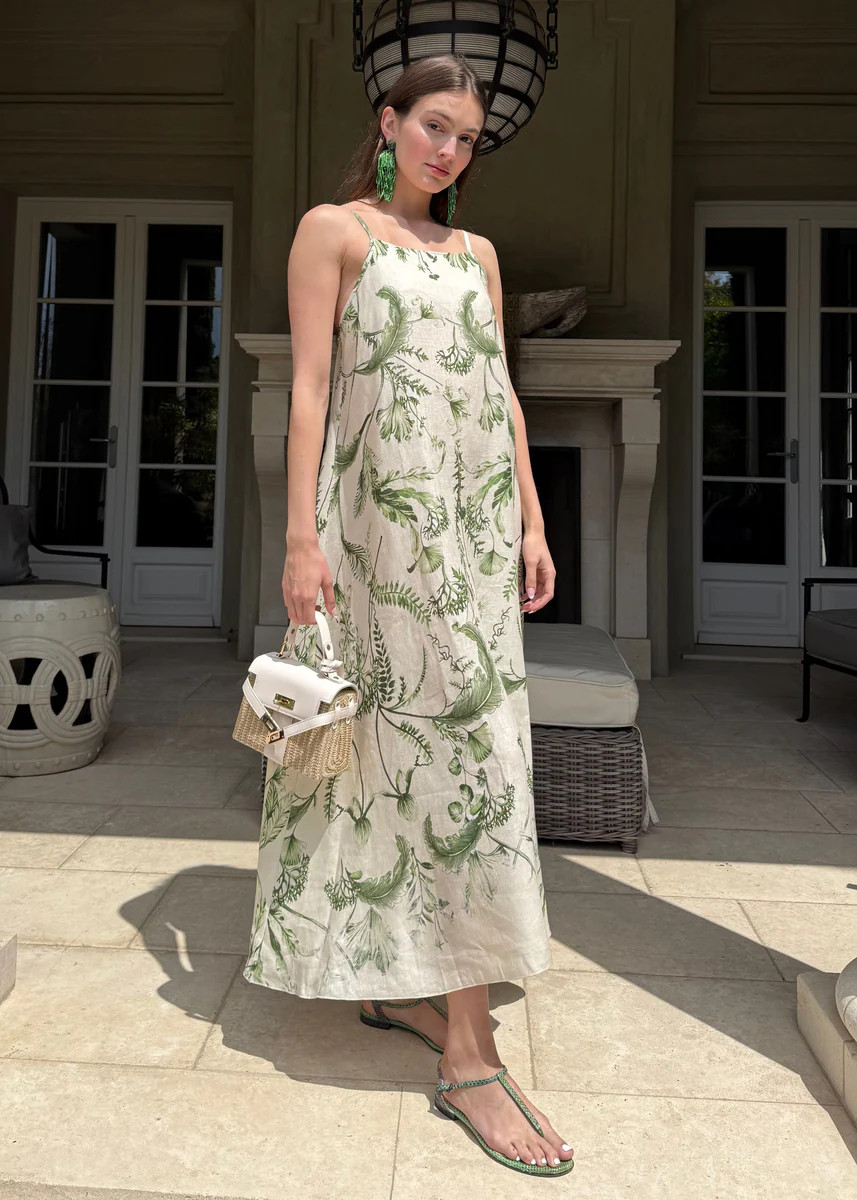 Genevieve Green Botanical Print Flowy Maxi Dress | Benaar La