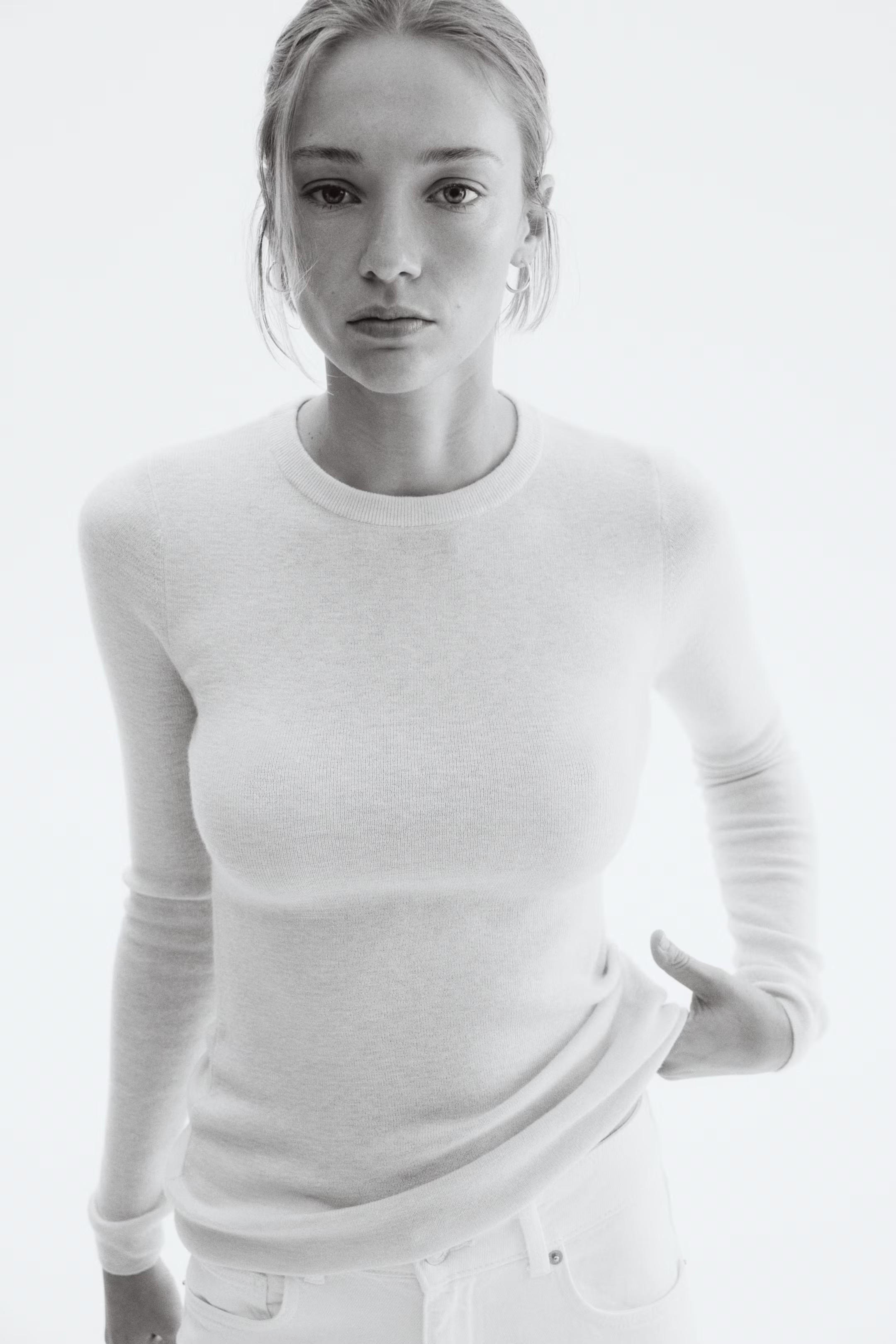 Fine-knit cashmere-blend top - Light beige - Ladies | H&M GB | H&M (UK, MY, IN, SG, PH, TW, HK)