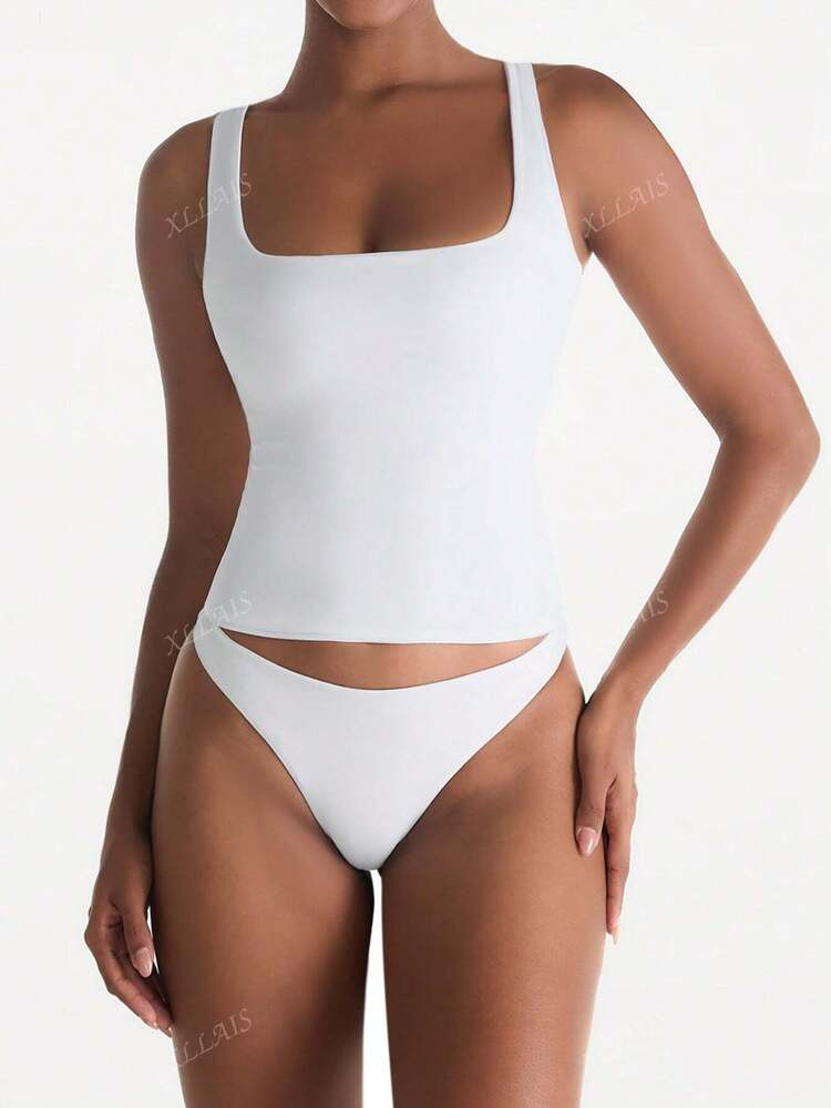 Top Sin Mangas De Cuello Cuadrado Liso Para Mujer, Uso Casual Y Slim | SHEIN