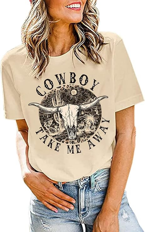 Western Rodeo Bleached T-Shirt Women Vintage Leopard Bull Skull Graphic Cowboy Shirt Country Musi... | Amazon (US)