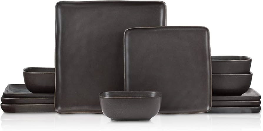 Stone Lain Jonny Stoneware 12 Piece Dinnerware Set, Home Kitchen Modern Square Dish Set with Dinn... | Amazon (US)
