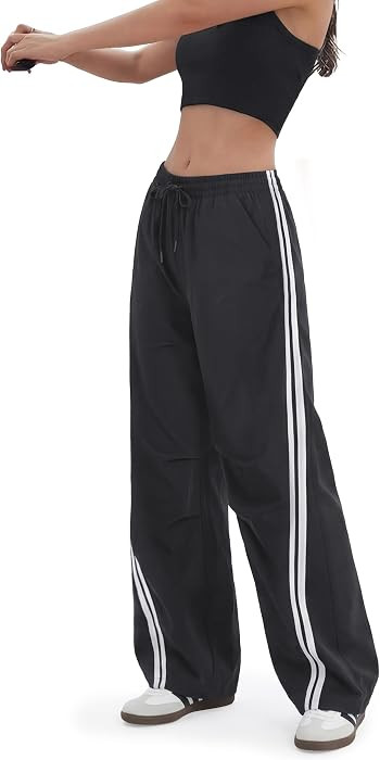 Women's 30/32/34/36 Tall Inseam Track Pants Wide Leg Parachute Pants Lightweight Casual Striped Pants Y2K | Amazon (US)