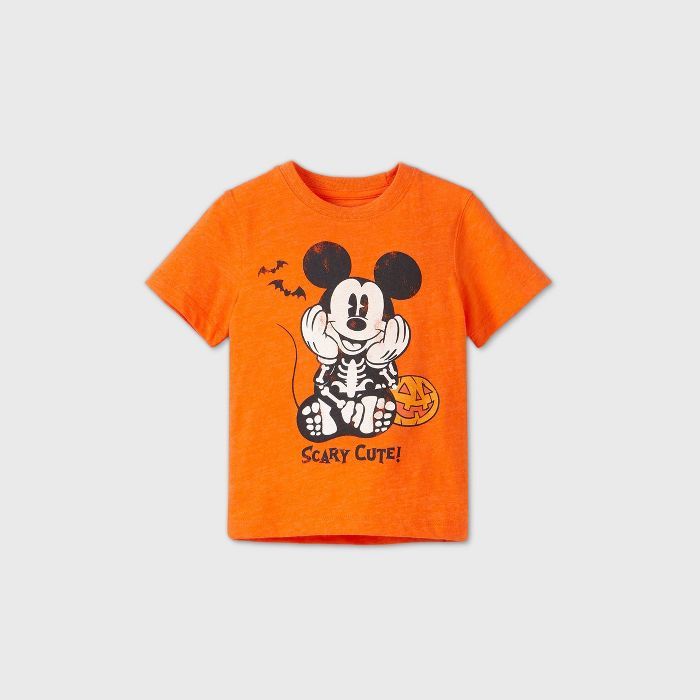 Toddler Boys' Mickey Mouse Scary Cute Halloween Short Sleeve T-Shirt - Orange | Target