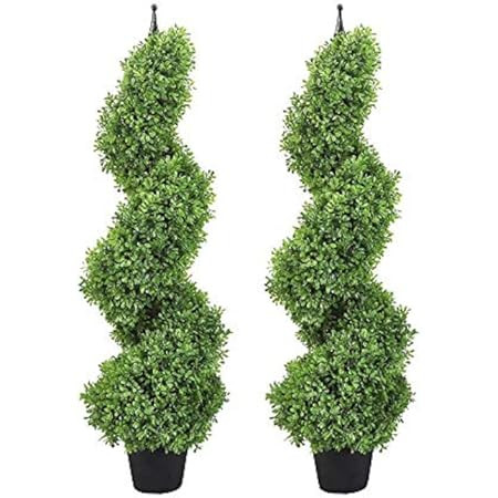 4 Feet Artificial Cypress Spiral Topiary Trees, DearHouse 2Pack Potted Indoor or Outdoor Spiral Boxw | Amazon (US)