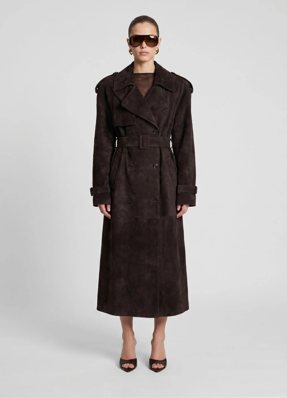 Espresso Suede Trench Coat | DE SAVARY LONDON