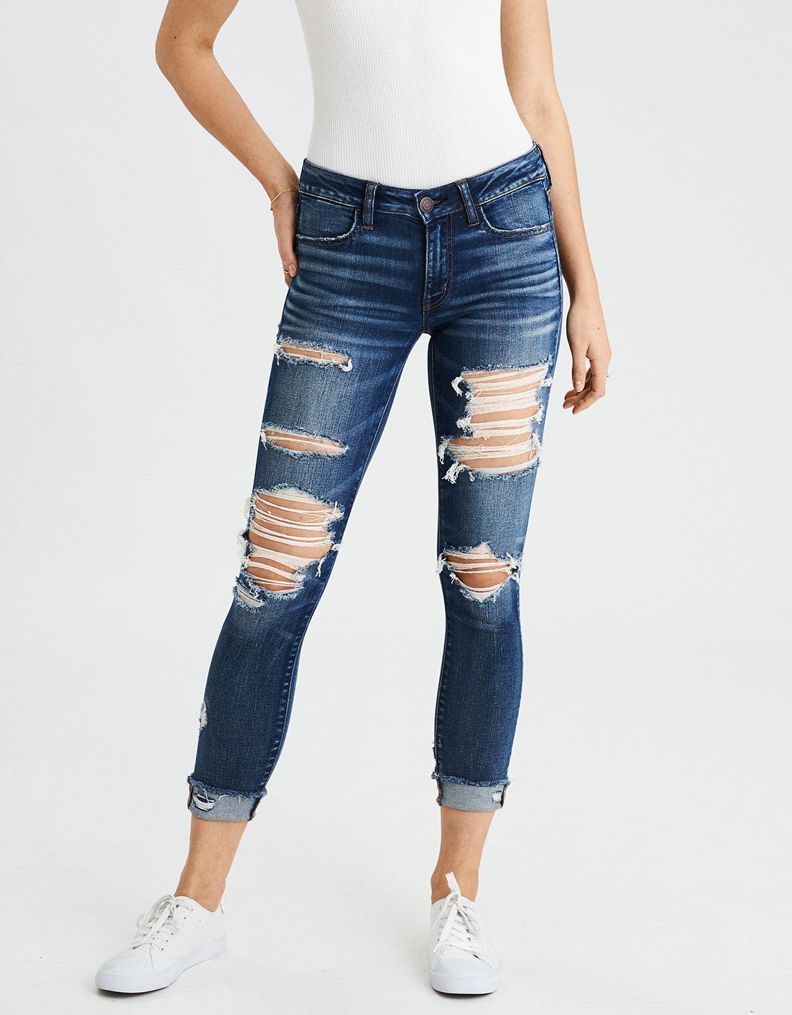 AE Ne(X)t Level Jegging Crop, Cool Torn | American Eagle Outfitters (US & CA)