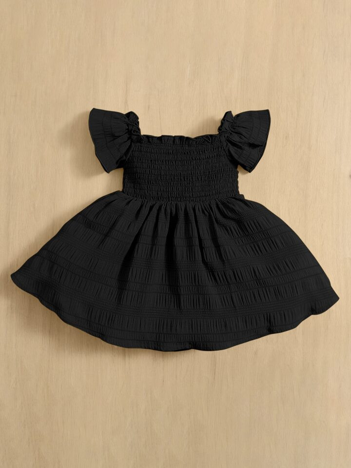 SHEIN Comfortable And Cute Butterfly Sleeve Dress For Baby Girl, Suitable For Summer | SHEIN
