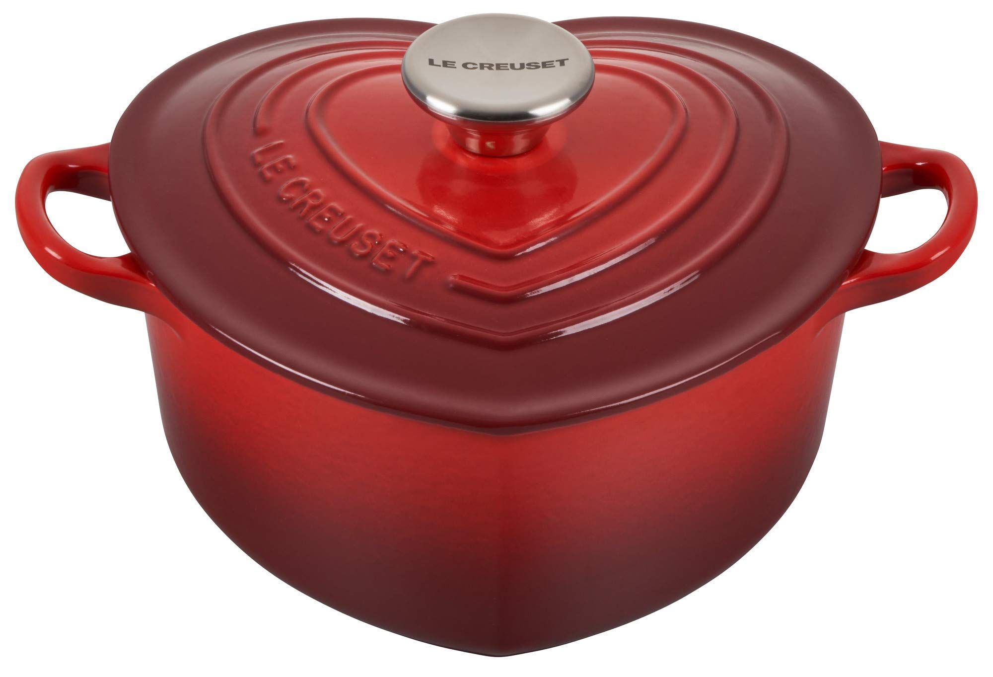 Le Creuset Signature Enameled Cast Iron Figural Heart Cocotte, 2 Quart, Cerise with Stainless Steel  | Amazon (US)