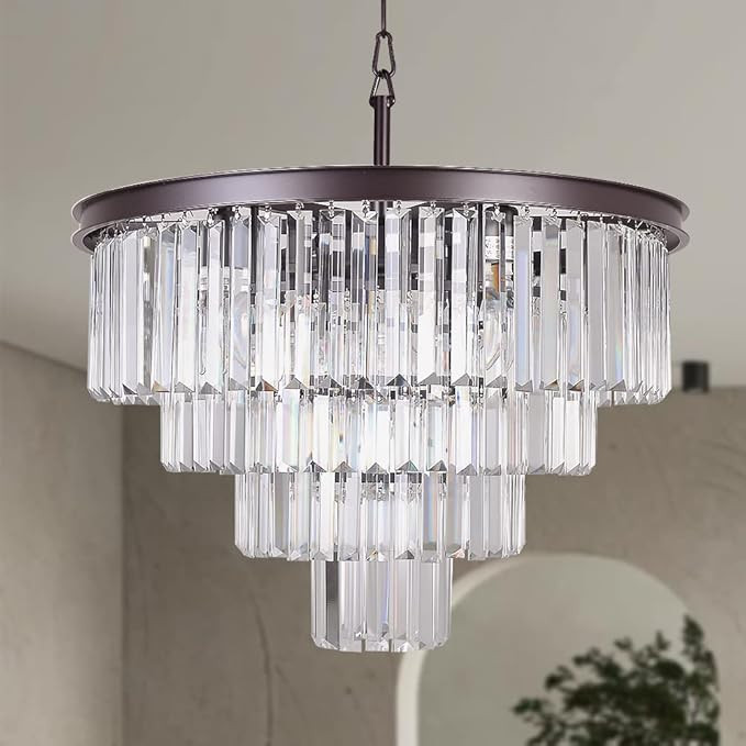 Meelighting Oil Rubbed Bronze Crystal Modern Contemporary Chandeliers Pendant Ceiling Light 4-Tie... | Amazon (US)