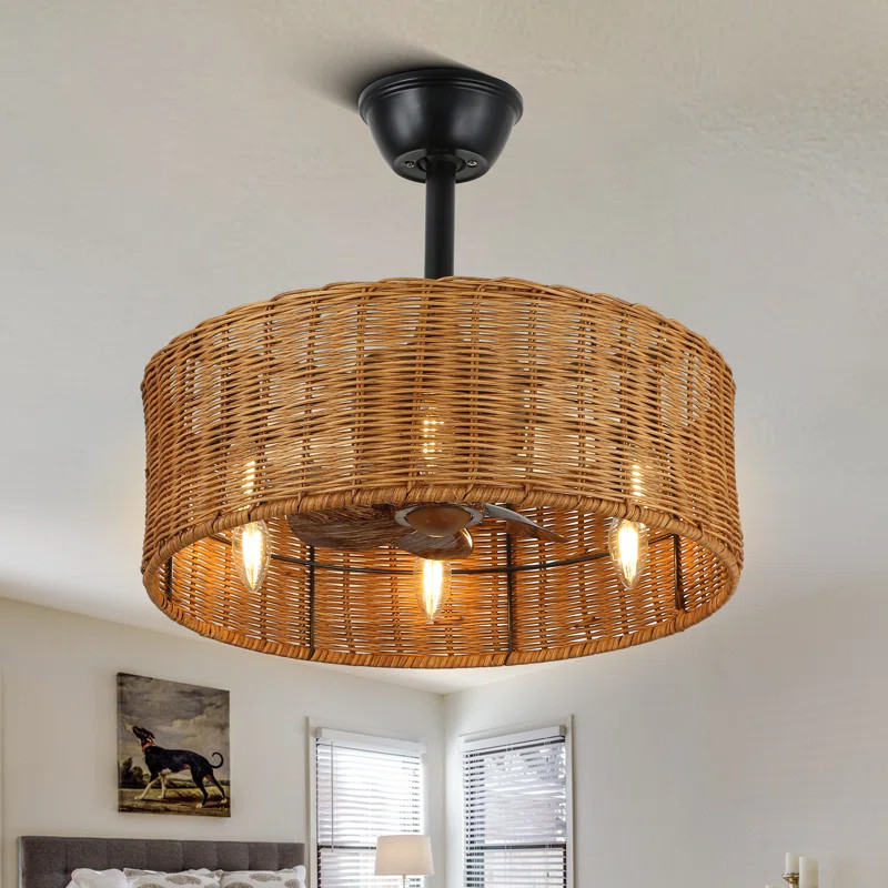Altun 20" Boho Ceiling Fan with Rattan Woven Shade, 6 * E12 Bulb Slot Dimmable DC Motor | Wayfair North America