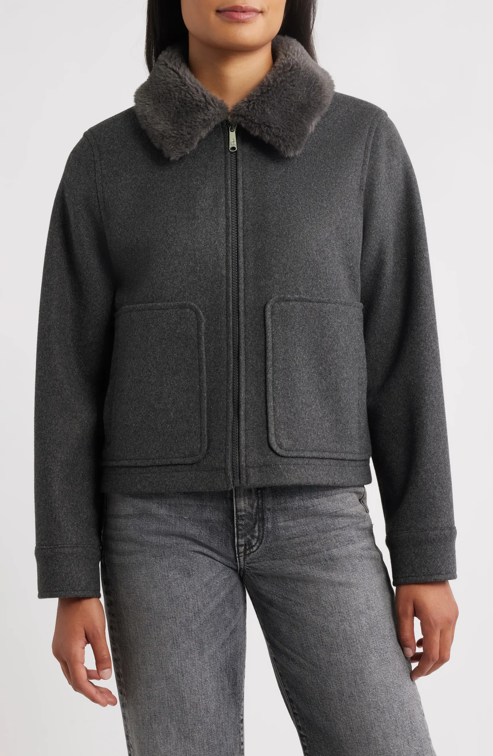 Faux Fur Collar Zip-Up Jacket | Nordstrom