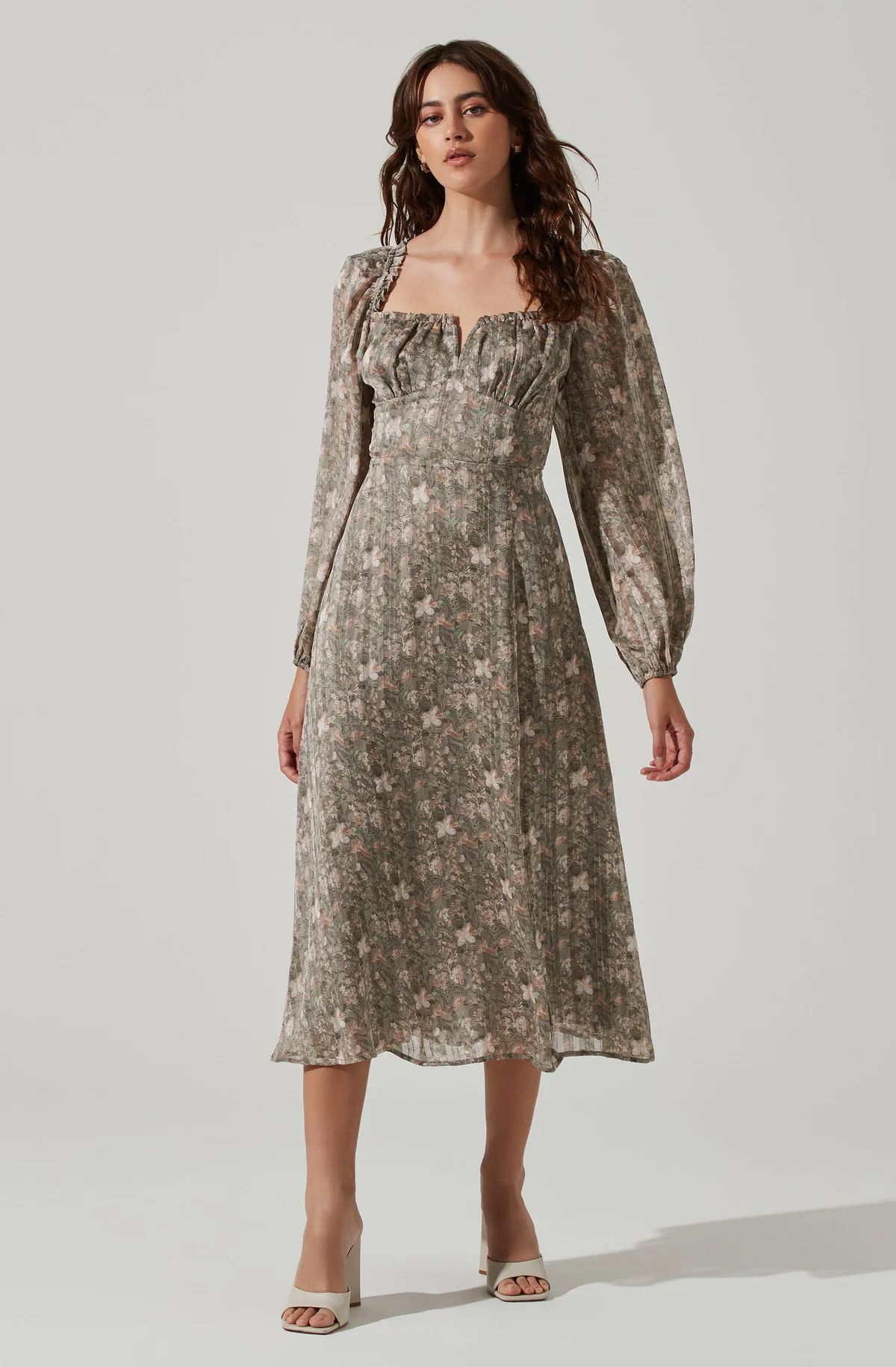 Floral V Front Long Sleeve Midi Dress | ASTR The Label (US)
