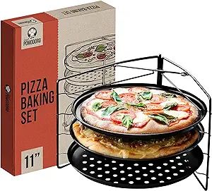 Chef Pomodoro Pizza Baking Set with 3 Pizza Pans and Pizza Rack, (11-Inch Pans), Non-stick Perfor... | Amazon (US)