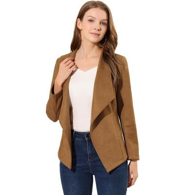 Allegra K Women's Faux Suede Lapel Draped Outwear Open Front Jacket Large Brown | Target