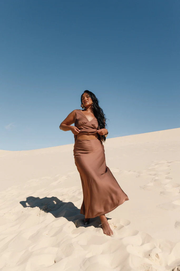 Nellie Satin Midi Skirt - Banksia Brown | Petal & Pup (US)