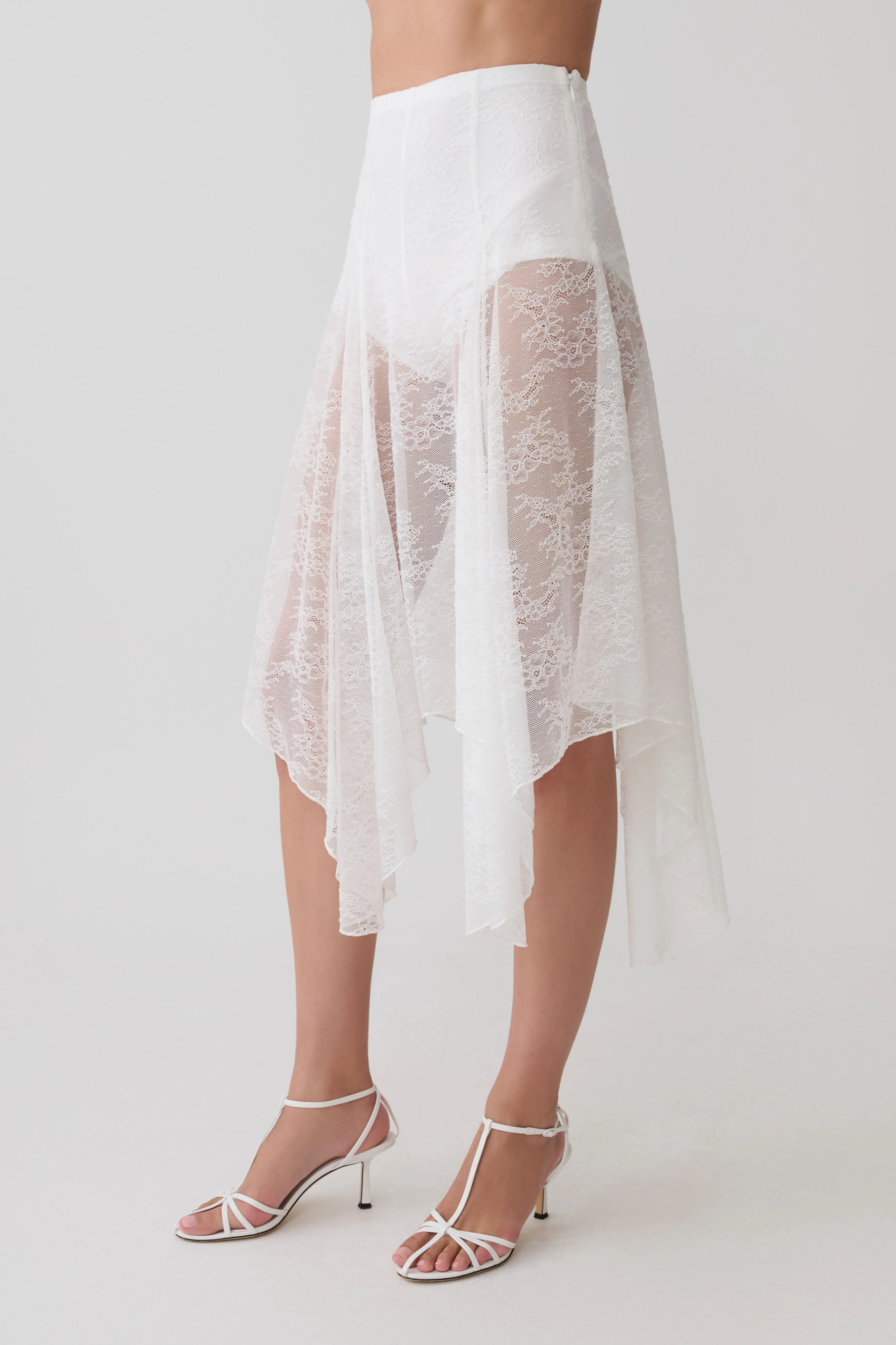 Haime Lace Hankie Midi Skirt - Ivory | Meshki UK