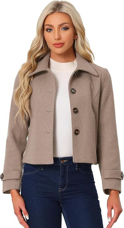 Allegra K Women's Turn Down Collar Long Sleeve Single Breasted Outwear Winter Pea Coat | Amazon (US)