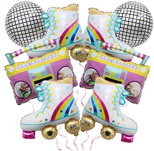 8 Pieces Rainbow Roller Skate Balloons Boom Box 22 Inch Disco Foil Balloons Foil Balloons Roller ... | Amazon (CA)