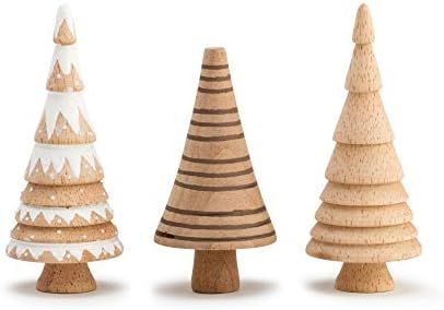 DEMDACO Natural Brown Snow Capped Layered Trees 4.5 x 2 Wood Decorative Tabletop Figurine, Set 3 | Amazon (US)