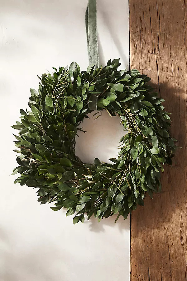 Fresh Ruscus + Olive Leaf Wreath | Anthropologie (US)