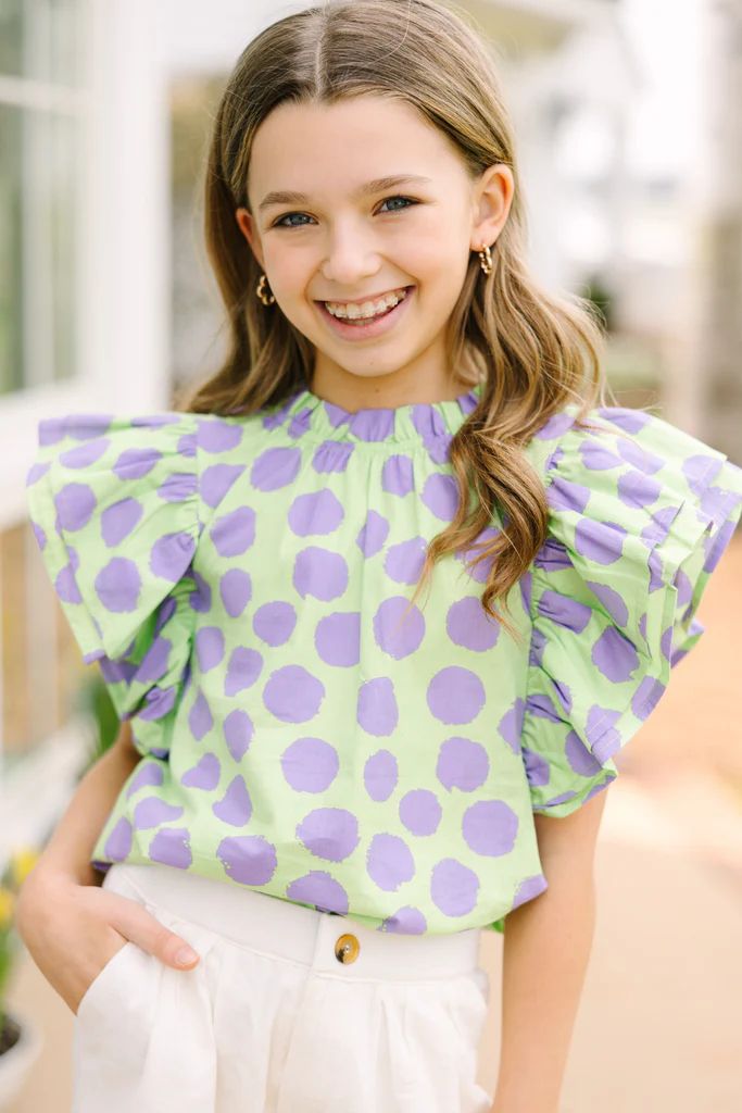 Girls: True Self Green Polka Dot Ruffled Blouse | The Mint Julep Boutique