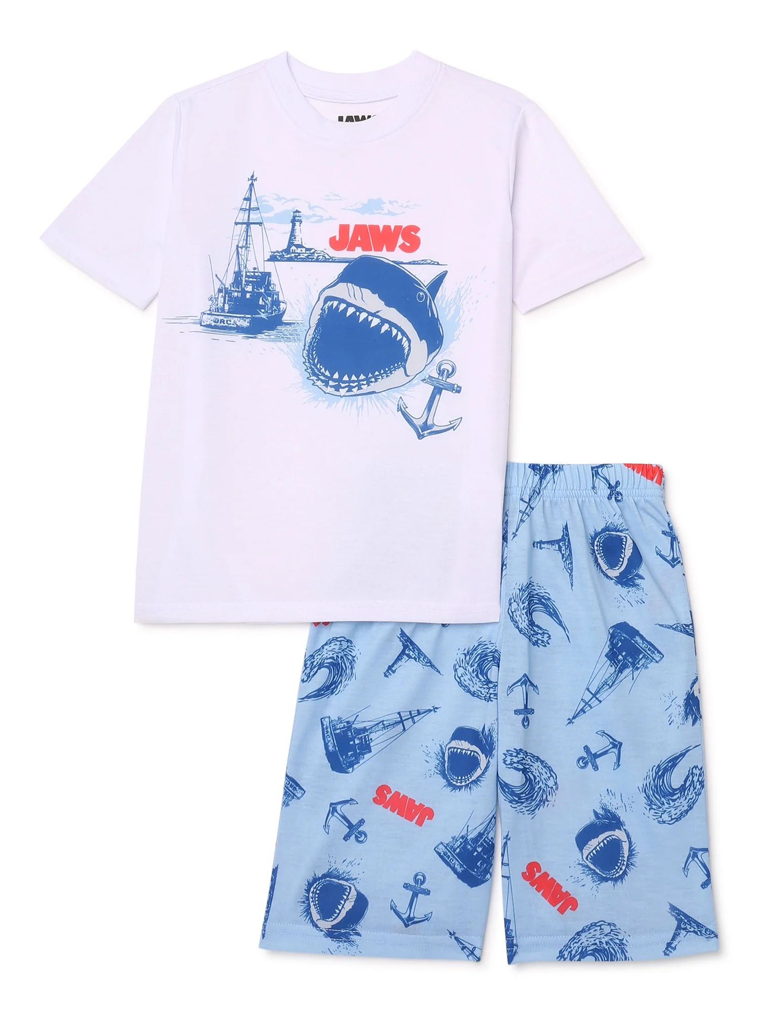 Jaws Boys Short Sleeve T-Shirt and Shorts Pajama Set, 2-Piece, Sizes 4-12 | Walmart (US)