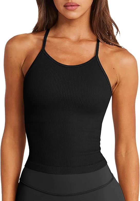 LASLULU Womens Sports Bra Seamless Long Crop Tank Racer Back Spaghetti Strap Workout Yoga Bra Pad... | Amazon (US)