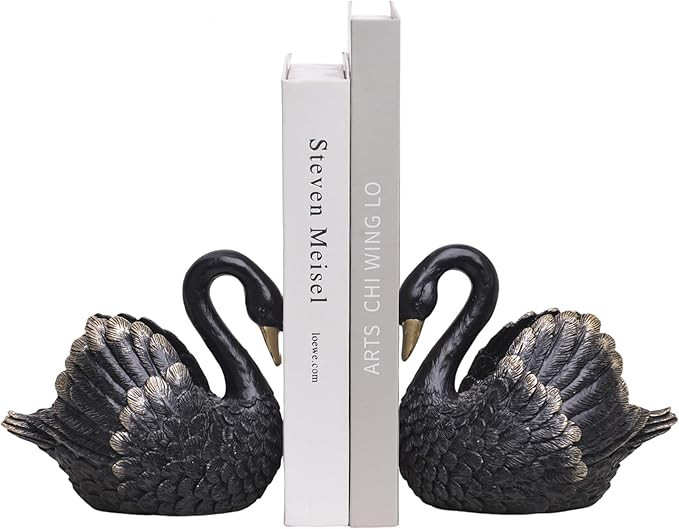 Swan Decorative Bookends,Resin Book Ends for Shelves,Unique Black Book Holders,Heavy Duty Swan De... | Amazon (US)