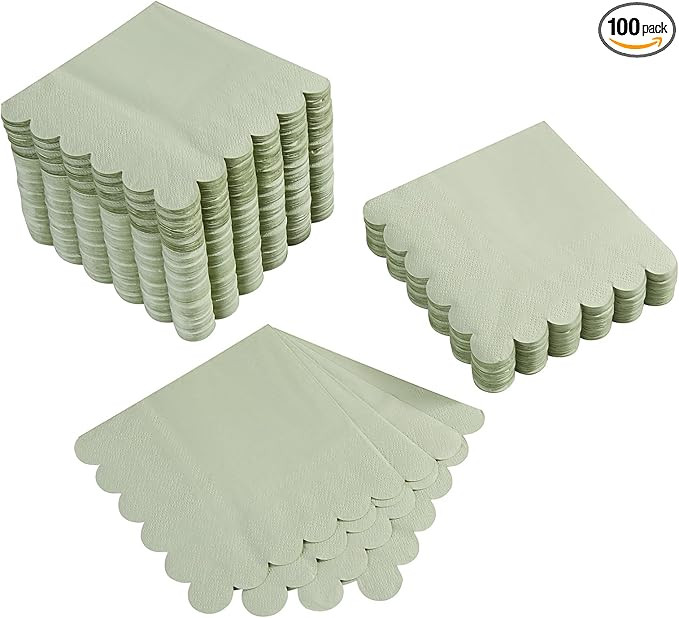 100 Pack Cocktail Napkin 2-Ply Scalloped Edged Dessert Napkins Folded 5 x 5 Inches Disposable Nap... | Amazon (US)