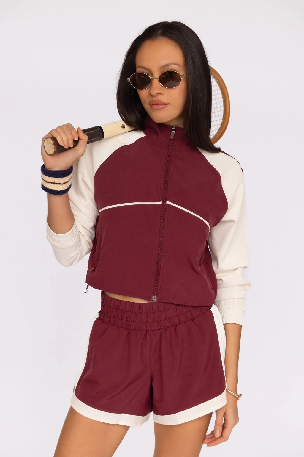 Nicole Cropped Jacket Burgundy + Ecru / S (4-6) | Fore-té Club Attire