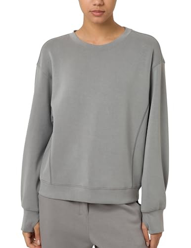 Colorfulkoala Women's Long Sleeve Athletic Sweatshirt Crewneck Hip-Length Modal Pullover Tops(XXL, Charcoal Grey) | Amazon (US)