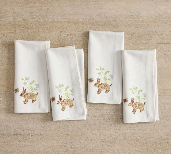 Bunny Embroidered Cotton Napkins - Set of 4 | Pottery Barn (US)