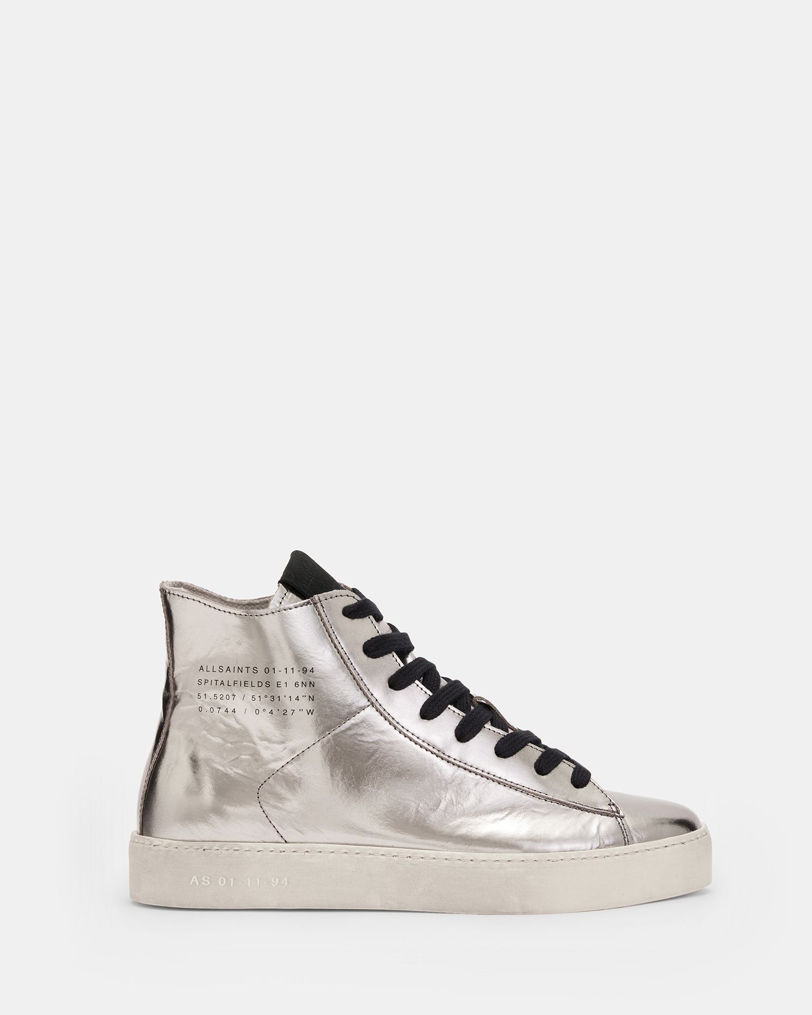 Tana Metallic Leather High Top Sneakers Silver | ALLSAINTS US | AllSaints US