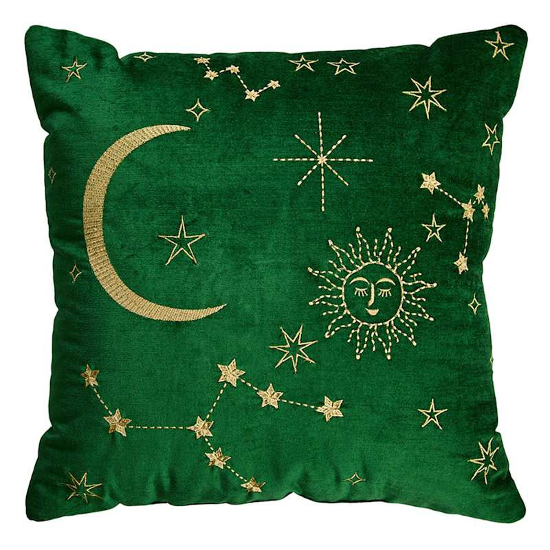 Embroidered Celestial Green Velvet Throw Pillow, 18" | At Home