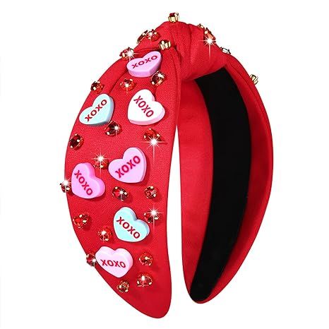CEALXHENY Valentine’s Day Headband for Women Beaded Heart Headbands Red Pink Rhinestone Crystal... | Amazon (US)