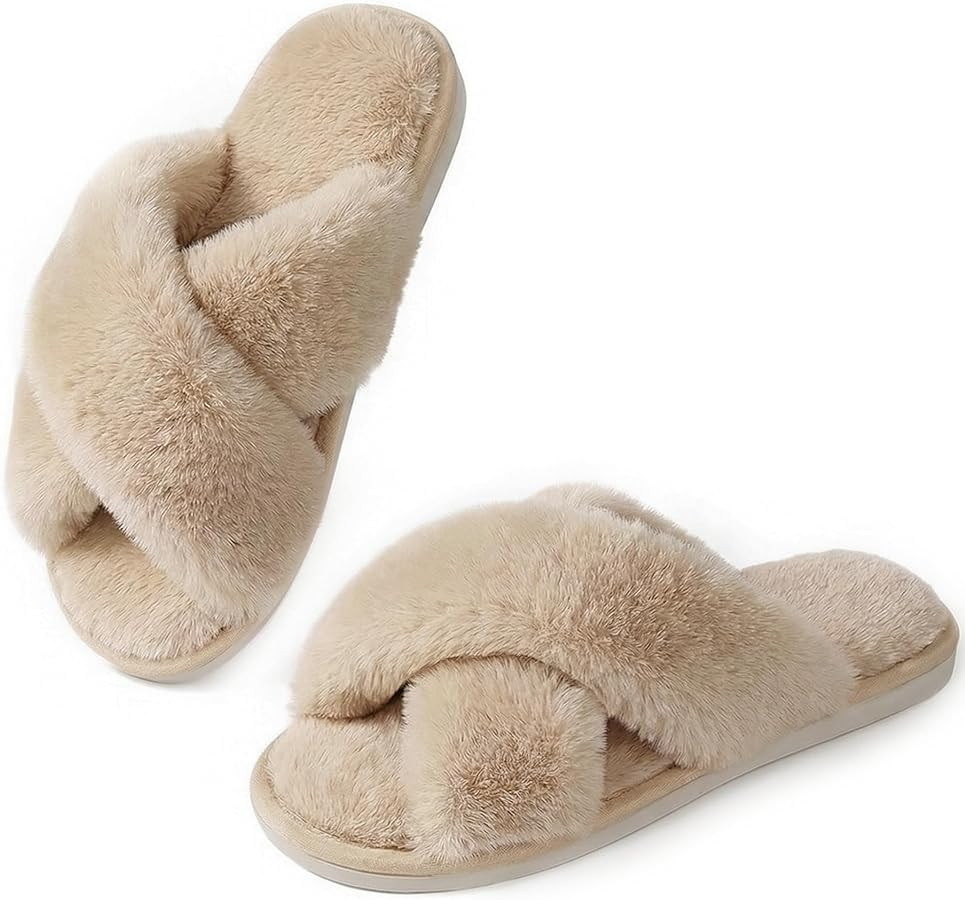 Ankis Memory Foam Fluffy Slippers Women,Open Toe Ladies House Slippers | Amazon (UK)