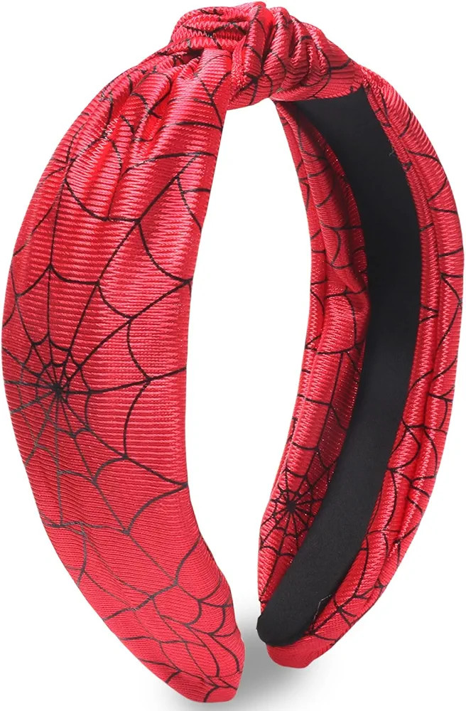 Halloween Headband for Women Girls, Black Spider Web Hair Band Wide Top Knot Red Hair Accessories... | Amazon (US)